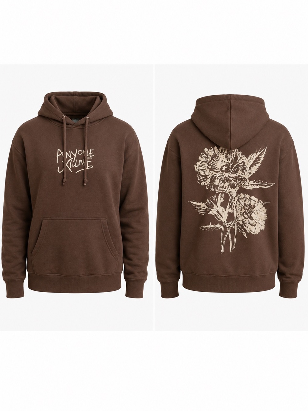 Brown Floral Back Anyone Awake Graphic Hoodie • Cozy Indie Streetwear